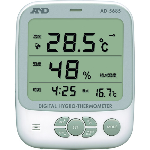 Ａ＆Ｄ　温湿度计（ＷＢＧＴ、ＶＨ、ＤＥＷ表示付）　ＡＤ５６８５　一般（ＩＳＯ）校正付（検查成绩书＋トレサビリティ体系図）　AD5685-00A00